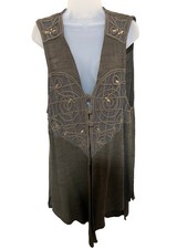 Y2K Cache L Embroidered Duster Asymmetrical Bling Indie Sleaze Forest Fairy Boho