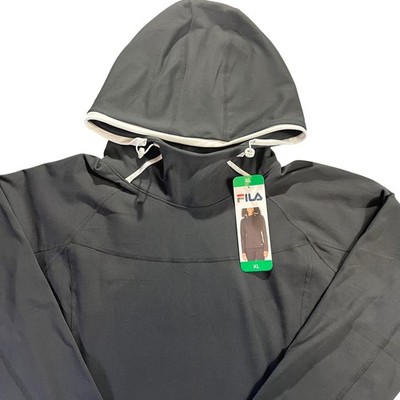 NWT FILA Womens Black Performance Hooded Pullover Athleisure Top XL