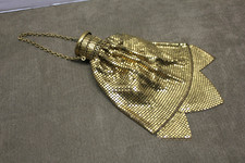 Gold Mesh Evening Purse Bag w/Round Accordion Opening Chain Handle