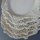 4 Vintage LEEDS Creamware Reticulated Porcelain 7" Plates Embossed SWAGS Flowers — photo 4
