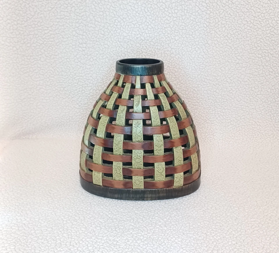 编织篮子花瓶棕色桌面花瓶装饰宽松编织花卉硬质塑料 — 第 3/4 张图片