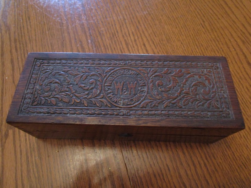 Vintage Wheeler & Wilson Wooden Sewing Box Dovetailed Carved Oak 8.75”x3”x 2.75"