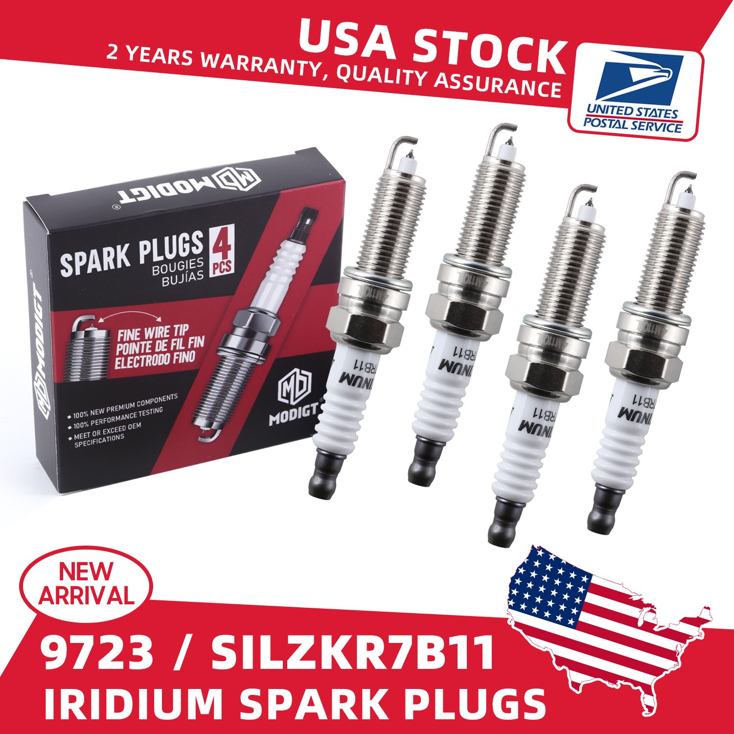 4x 18846-11070 SILZKR7B11 Spark Plugs 9723 For Hyundai Elantra Tucson Kia Soul