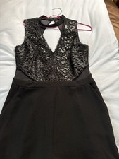 LIPSY Black Sequin Halter Style Jumpsuit With Mesh Panels And A Velvet Chocker