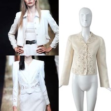 VALENTINO 1998 Vintage Ivory Eyelet Blazer Jacket Wool Cashmere Runway
