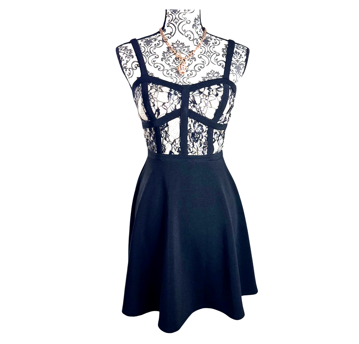 City Studio Ivory & Black Lace Dress Juniors 5 | Fit Flare Party Formal NWT