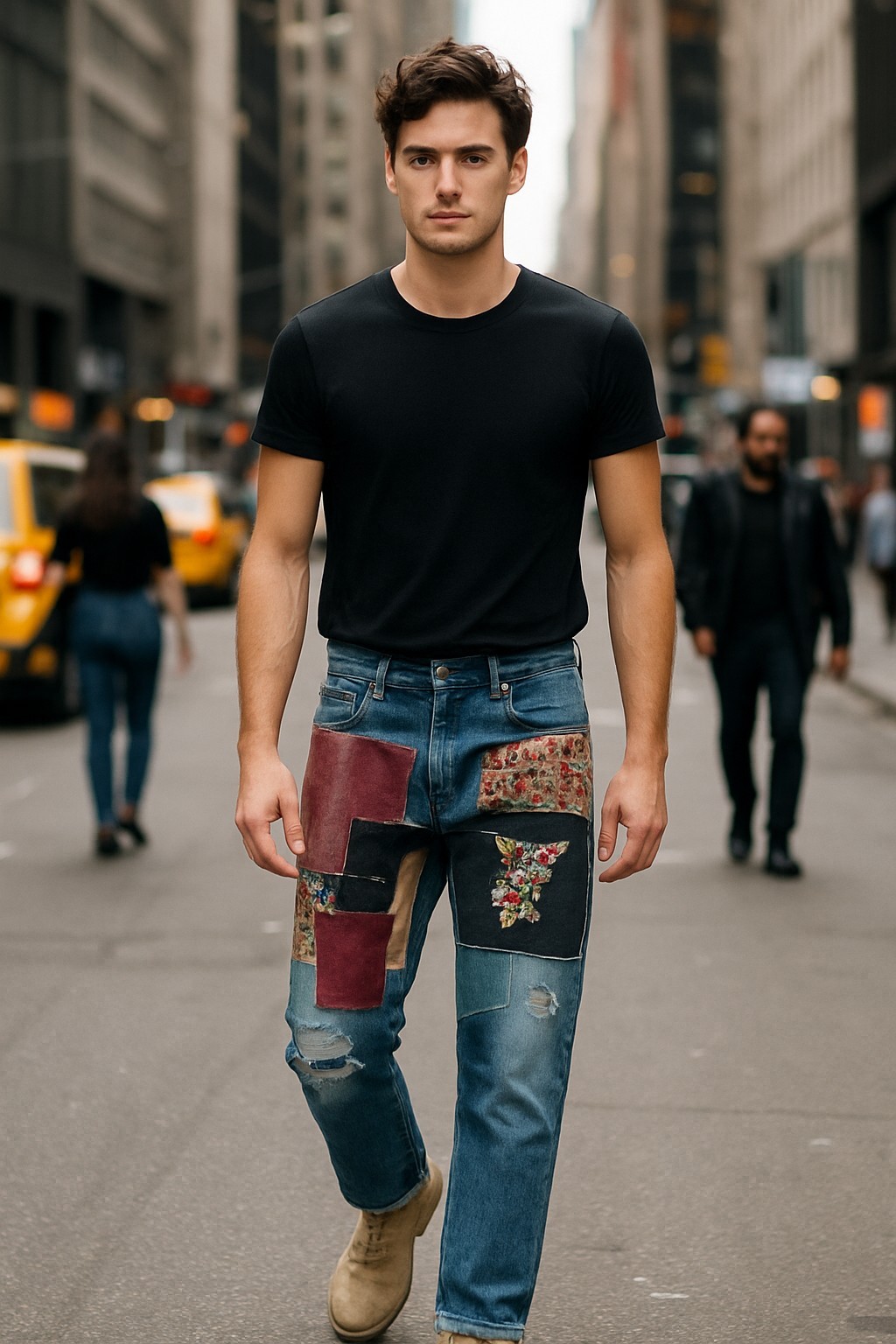 Patchwork Jeans MNML Blue Button Fly Streetwear B… - image 16