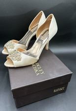 Women's Shoes Formal High Heel Badgley Mischka White Satin Wedding Peep Toe GUC
