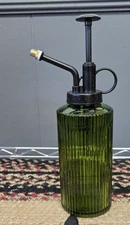 Green Glass Plant Mister Spray Bottle With Plastic Pump 8" Tall 4" wide