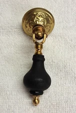 VINTAGE BRASS AND WOOD TEARDROP PULL, NEW OLD STOCK, NEVER INSTALLED