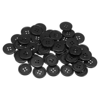 50pcs 36L Sewing Buttons 7/8'' Resin Round Flat 4-Hole Craft Buttons, Black