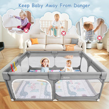 Baby Playpen with Mat 75" 59", Large Play Pen for Babies and Toddlers with So...