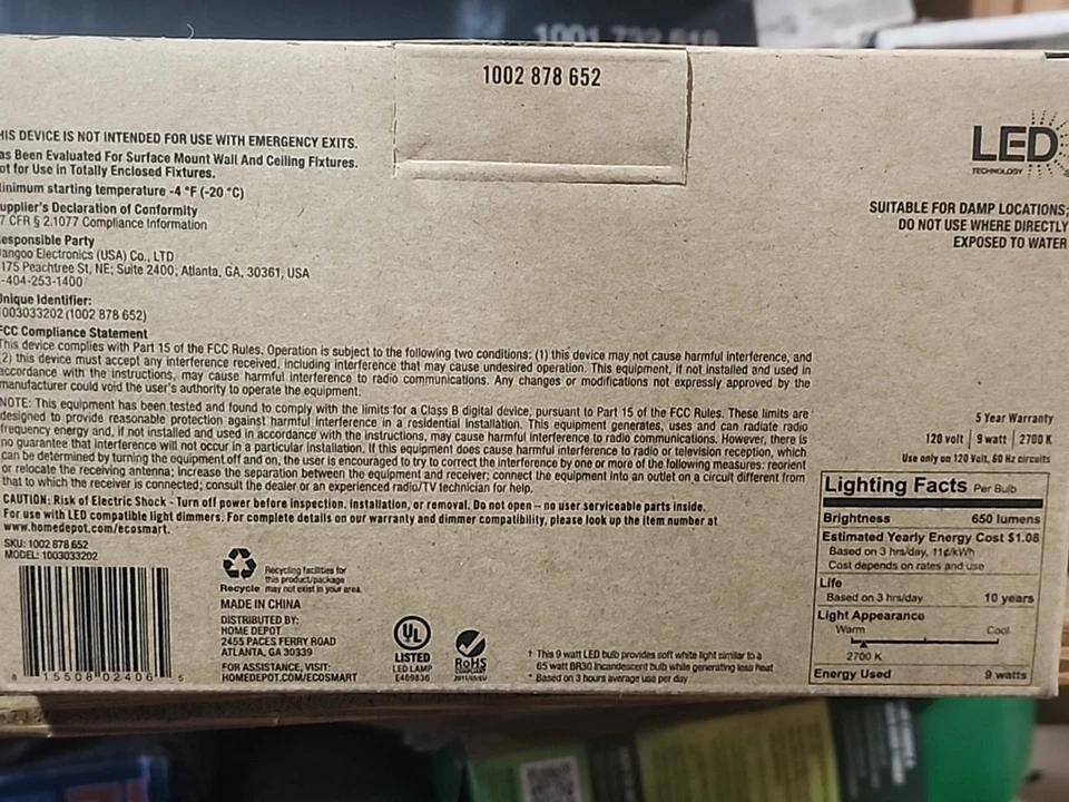 Eco Smart 65W Equivalent BR30 Dimmable LED Light Bulb (Pack of 6) - Image 3 of 3