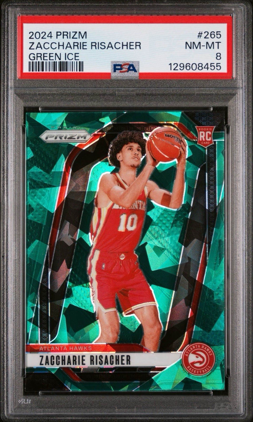 Zaccharie Risacher 2024 Panini Green Ice Prizm Basketball #265 Hawks PSA 8