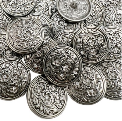 6PC Antiqued Silver Floral Vines Shank Metal Buttons Sew on 23mm 7/8''