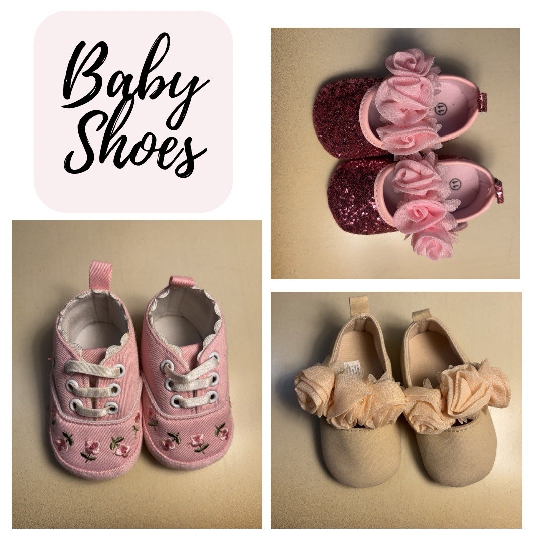 Baby Girls Shoes Lot: Pink Glitter Bootie, Floral Sneaker, B