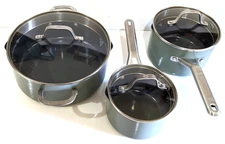 Nice Calphalon Ceramic Nonstick 5qt Dutch Oven 2.5qt 1.5qt Sauce Pans Silver Ash