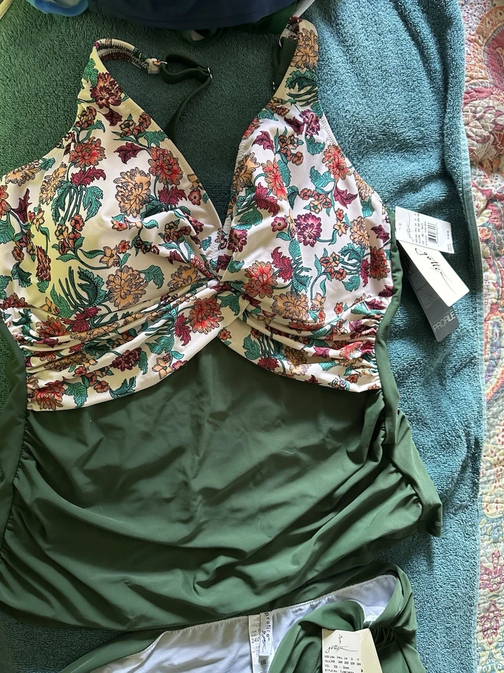 Traje de baño Tankini Gottex talla grande para mujer verde/floral 22w parte superior 24w parte inferior nuevo con etiquetas Foto 2 de 3