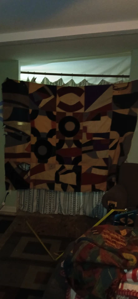 Antique Hanging Art Quilt | Abstract | handmade patchwork velvet XL 64"x70"  - Image 3 of 4