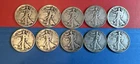 Lot of 10 Walking Liberty Half Dollars 50c-90% Silver  Assorted  1920s–1940s