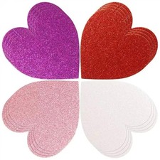 100Pcs Glitter Heart Cutouts Valentine's Day Heart Confetti Red Purple Pink W...