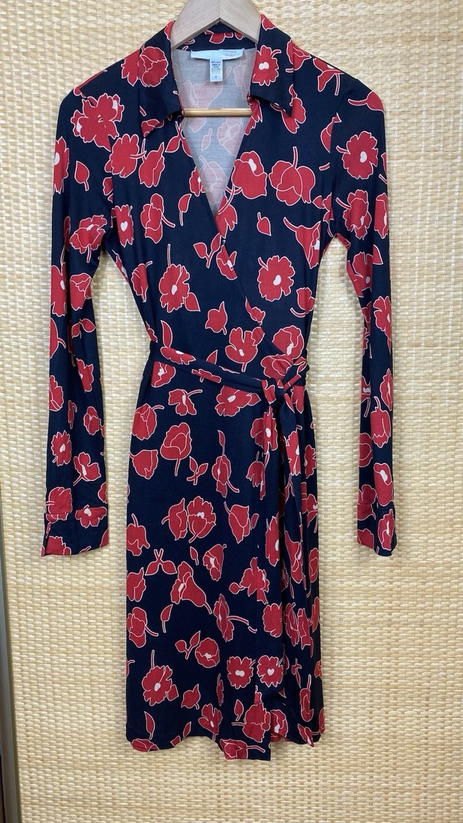 DVF Diane von Furstenberg JEANNE Vintage Classic Red Poppy Silk