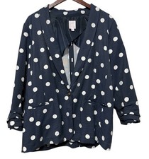 LC Lauren Conrad Ruched-Sleeve Shawl Collar Blazer Women s XL Navy Polka Dot