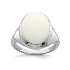 Solid 925 Sterling Silver White Agate Ring Band 6