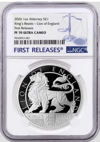 2026 King’s Beast Lion of England 1 oz Silver Proof w/COA First Release NGC PF70