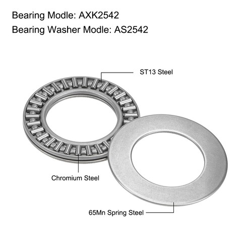 Confezione da 5 cuscinetti a rulli ad ago di spinta AXK2542 25x42x2mm con rondelle AS2542 - Foto 2 di 4