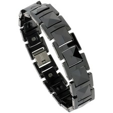 Tungsten Carbide Black Magnetic Bracelet w/ Triangular Faceted Cushion Links