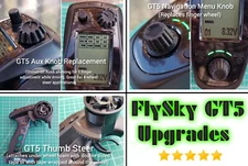 Upgrades for FlySky FS-GT5 RC Transmitter (thumb steering, menu & aux knob)
