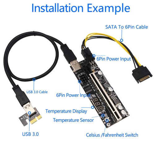 PCIE Riser 009S Plus Riser PCIE PCI Express X1 to X16 Dual 6Pin For Graphic Card - 第 2/7 張圖片