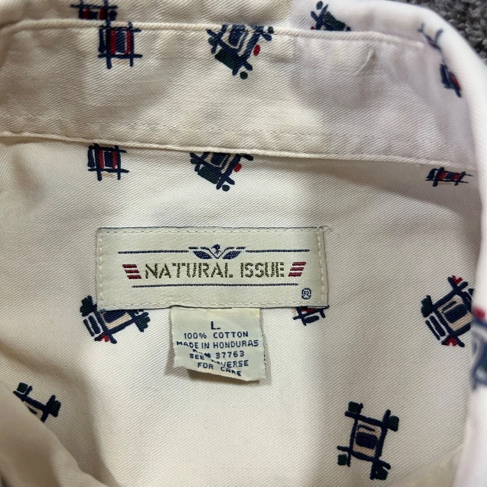 Vtg Novelty Print Long Sleeve Button Down 90s Beige Cream Large - Image 3 of 4