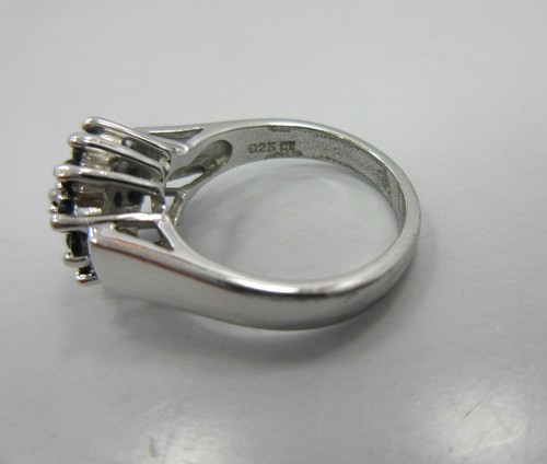 Sterling Silver round navy gem flower engagement Ring 925 Wedding Band sz 6.25 - Picture 8 of 8
