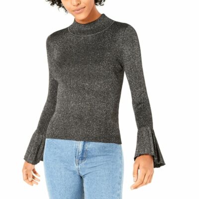 Lucy Paris Womens M Metallic Mallory Mock Neck Bell Sleeve