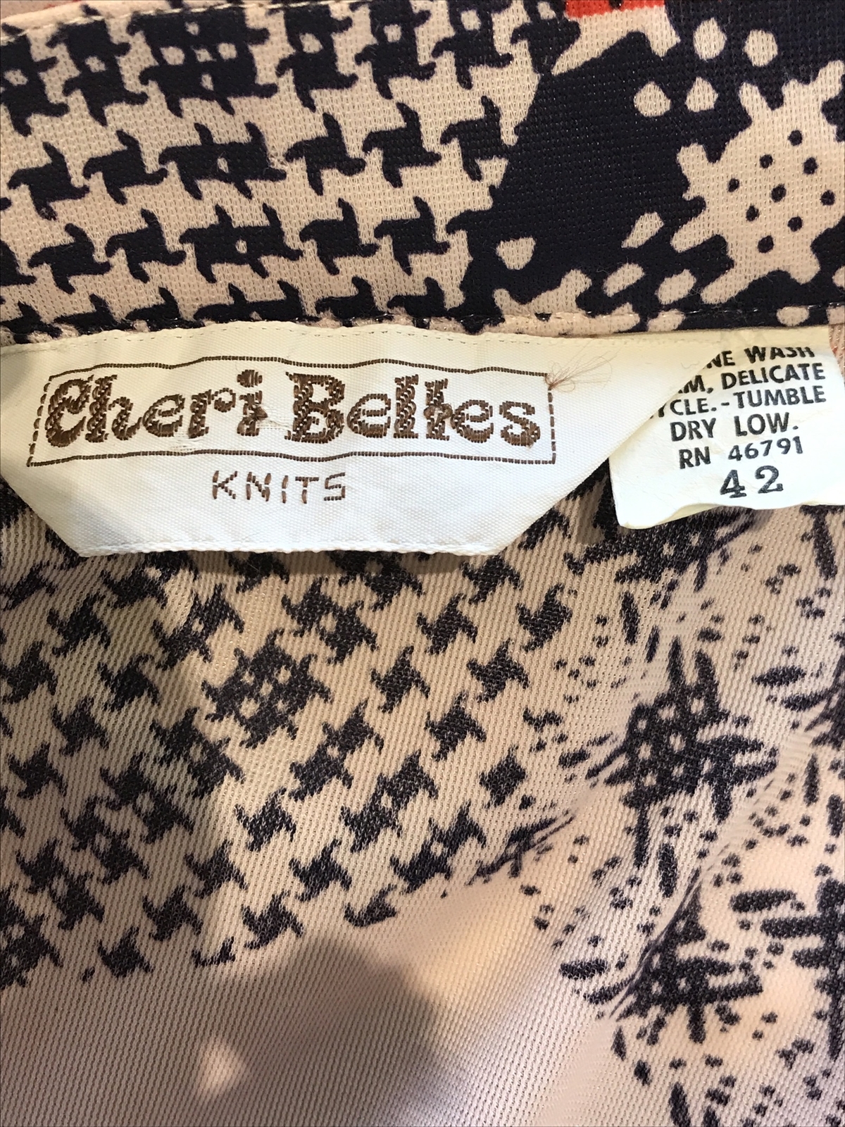 Vintage 1970s Patchwork Print Blouse by Cheri Belles Knits, Size 42 12