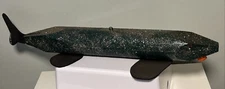 Antique Weighted Spear Ice Fishing Hand Painted Carved Wood Fish Sturgeon Decoy