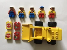 Lego Duplo Construction Workers Digger Stop Sign Tools Parts