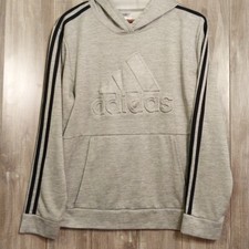 Adidas Boys Hoodie Raised Logo Sweatshirt Heathered Gray Pullover XL 18/20 VGC