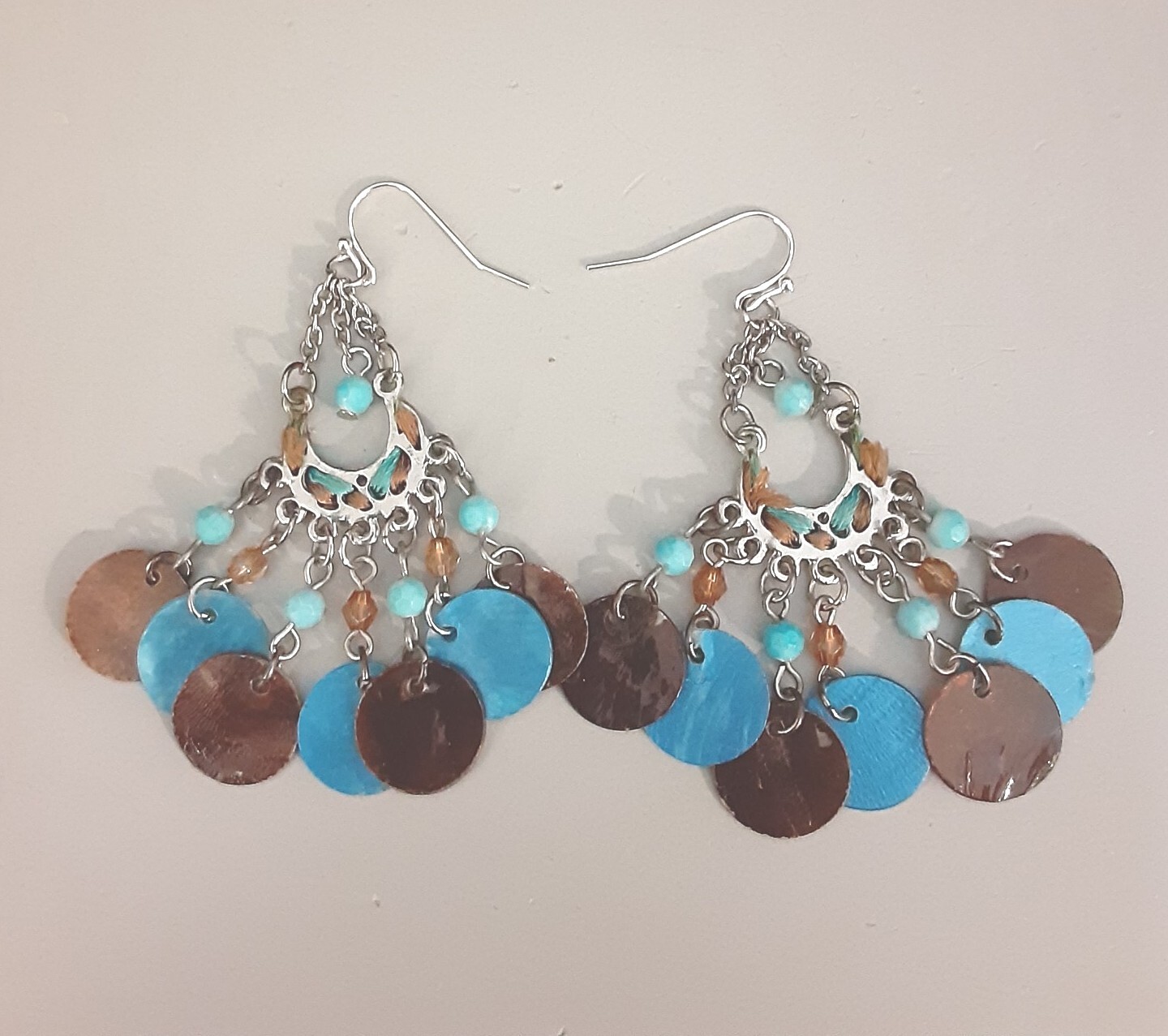 Abalone Shell 2.5 inch Disc Dangle Chandelier Ear… - image 5