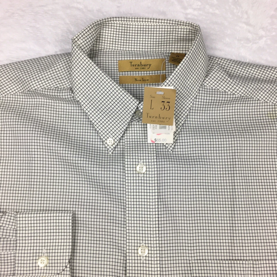Turnbury Dress Shirt Mens Large-33 Ivory w/Black Checks Non Iron NWT! - Image 2 of 4