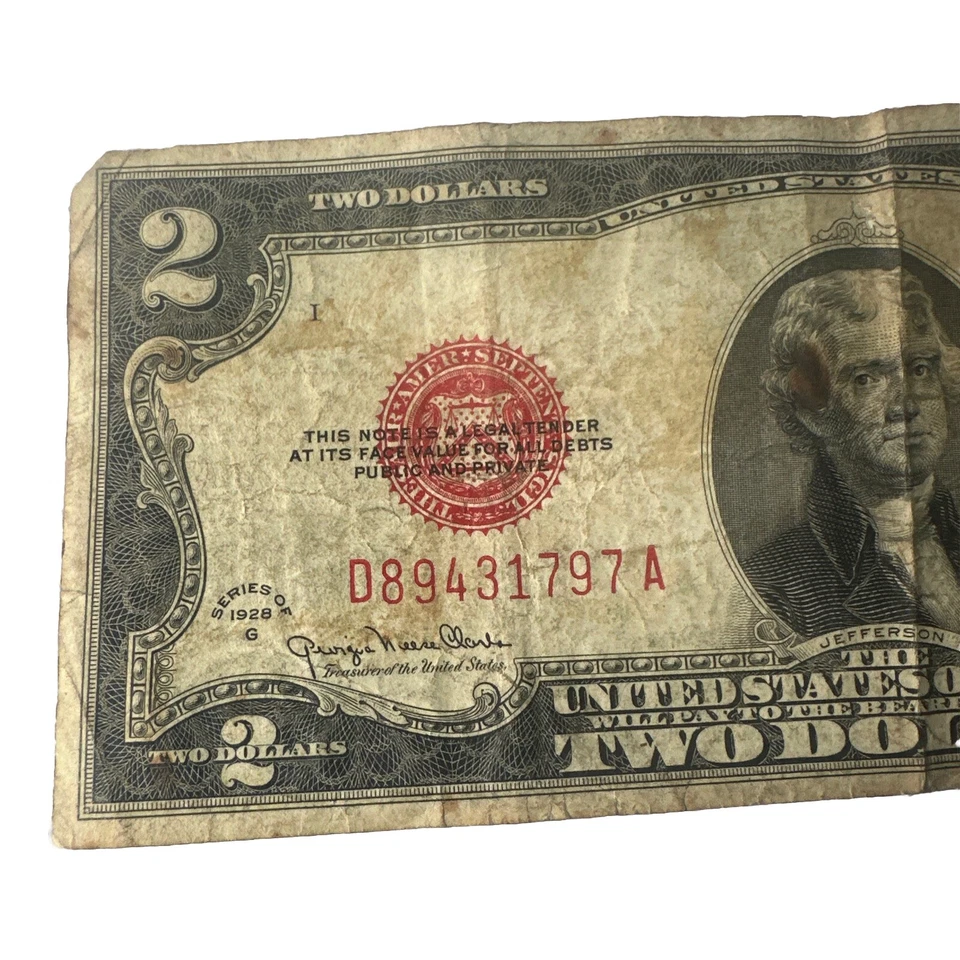 Antique United States $2.00 Bill Red Seal Series Of 1928 G - Image 3 of 3
