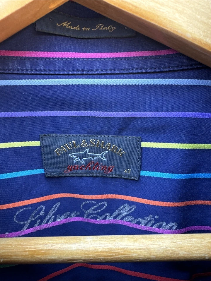 Paul & Shark Yachting Made in Italy the Yacht Club Multi-Color Stripe Shirt Sz42 - Image 2 of 4