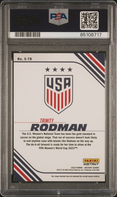 2023 Panini Instant USWNT Soccer Studio Trinity Rodman card PSA 10 view 2