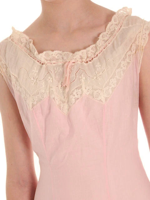 Antiguo Camisón Vintage Rosa Chemise Algodón Largo Completo XS Bonita Princesa Foto 4 de 4