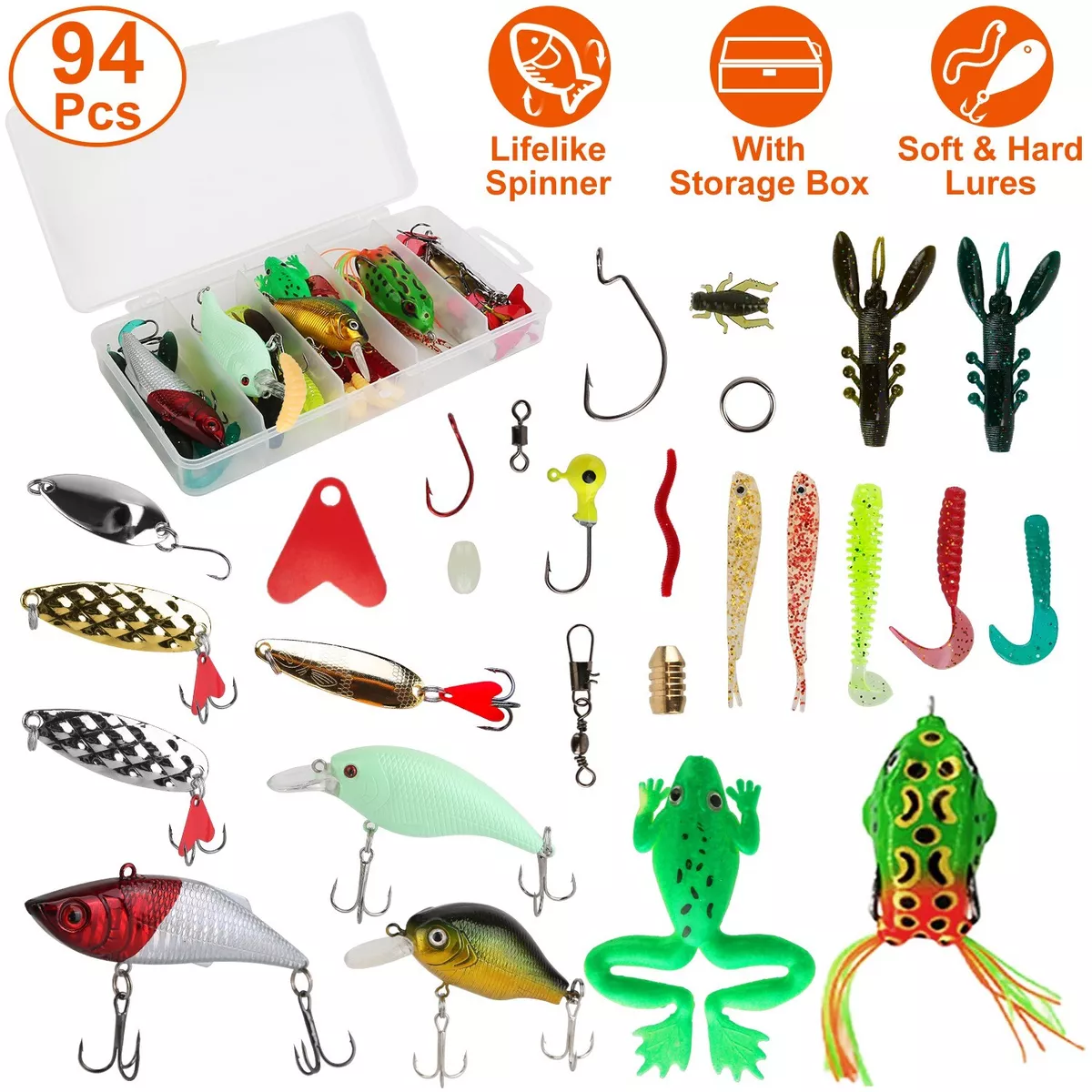 94pcs/box Spoon Lead Jig Head Fishing Hooks Soft Crappie Lure Baits Tackle  Box