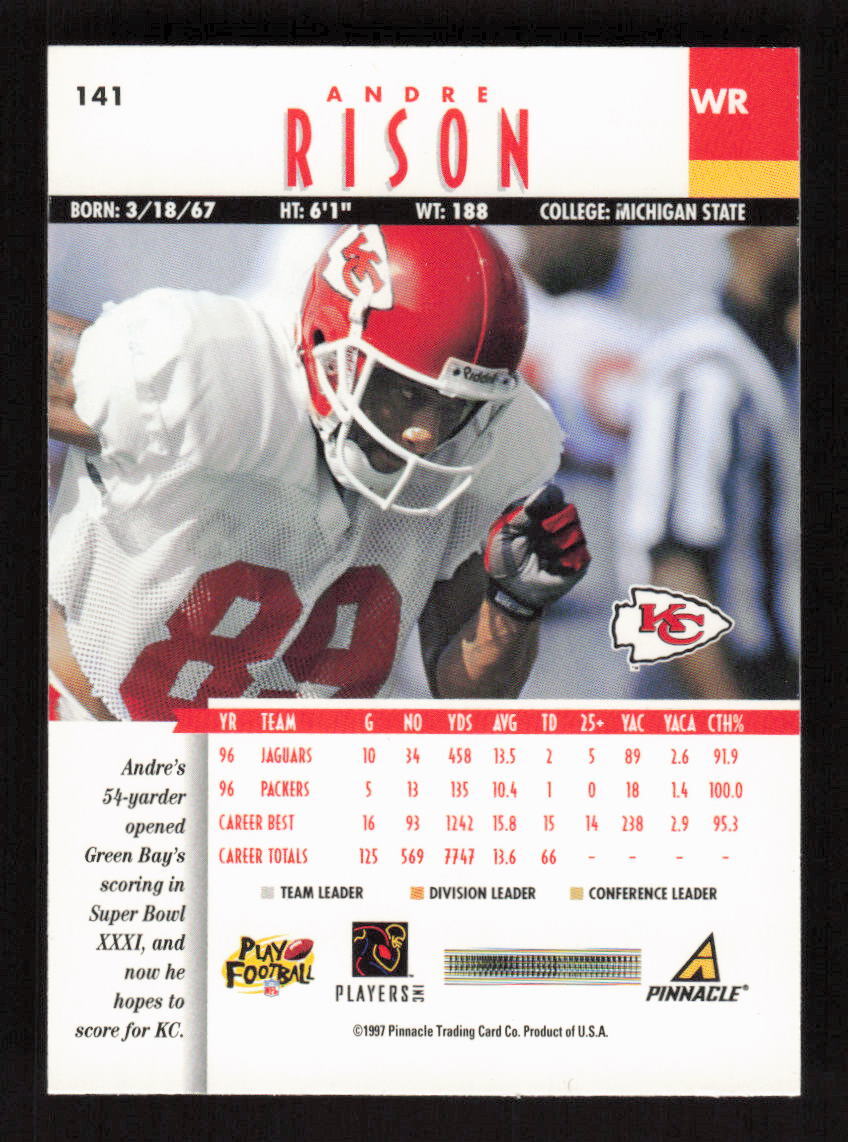 1997 Pinnacle #141 Andre Rison Kansas City Chiefs | eBay