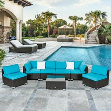 Kinbor Outdoor Rattan Wicker Patio Sectional Sofa Set With Cushions 7 Piece For Sale Online Ebay