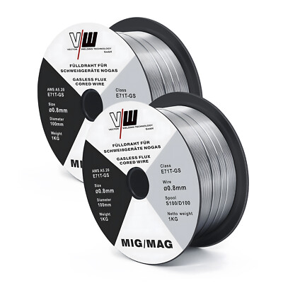 Schweißdraht MIG MAG Fülldraht Drahtrolle E71T-GS Ø 0,8 / 2x1kg Rolle NoGas D100